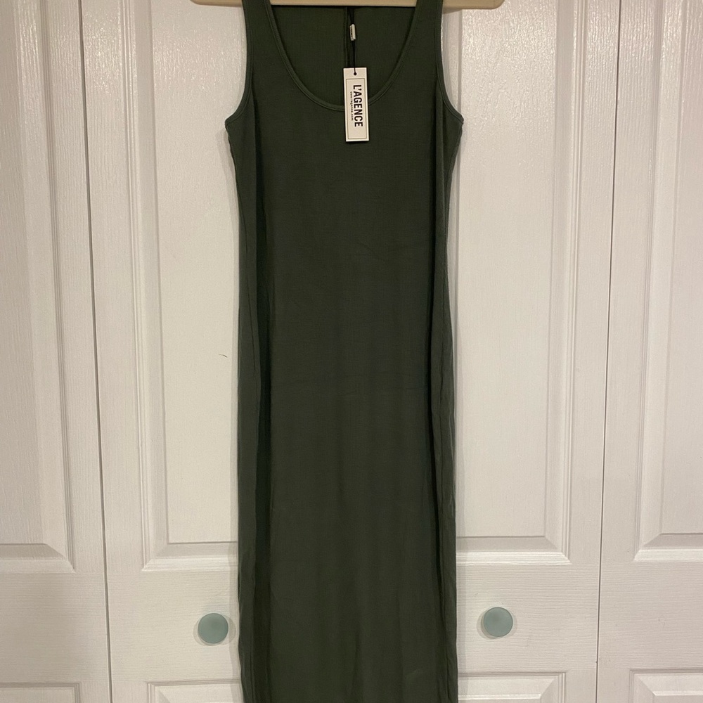 L'AGENCE Olive Green Maxi Tank Dress